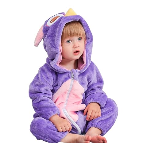 Baby Overall Strampler Pyjama Onesie Kostüm Unisex Jumpsuit mit Kapuze Flanell Strampelanzug Spielanzug Langarm Cartoon Rompe