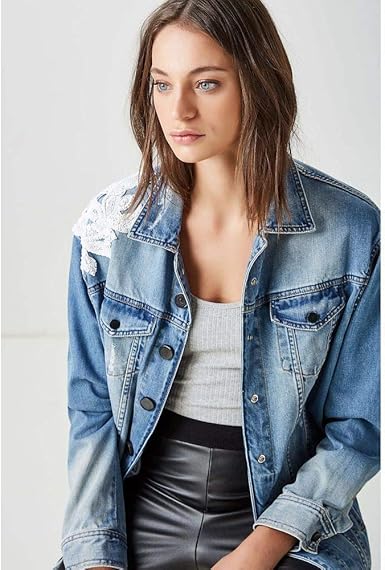jaqueta jeans bordada animale