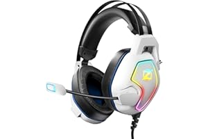 Ozeino Gaming Headset with Microphone for PC PS4 PS5 Laptop Xbox Series S|X, 50mm Driver, RGB Light, Flexible Mic, Extra-large Earcups for Gaming Headphoness