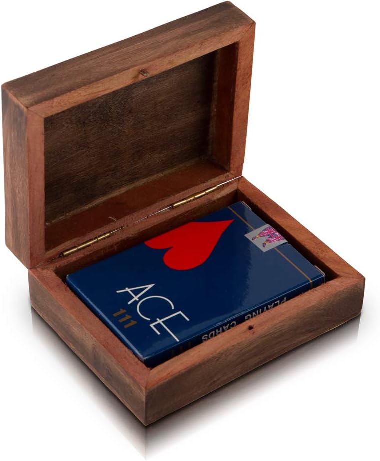 Unique Birthday Gift Ideas Handcrafted Classic Wooden Playing Card Holder Deck Box Storage Case Organizer With A Set of Premium Quality 'Ace' Playing Cards Anniversary Housewarming Gifts For Him Her - Image 3