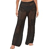 DaLingLam Womens Crochet Cover Up Pants Swimsuit Coverup Mesh Sheer High Waisted Drawstring Beach Pants