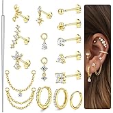ORAZIO 16G/18G/20G Threadless Flat Back Earrings 316L Surgical Steel Cartilage Earring Stacks Flatback Push in Nose Rings Studs Hypoallergenic Tragus Helix Conch Labret Medusa Piercing Jewelry