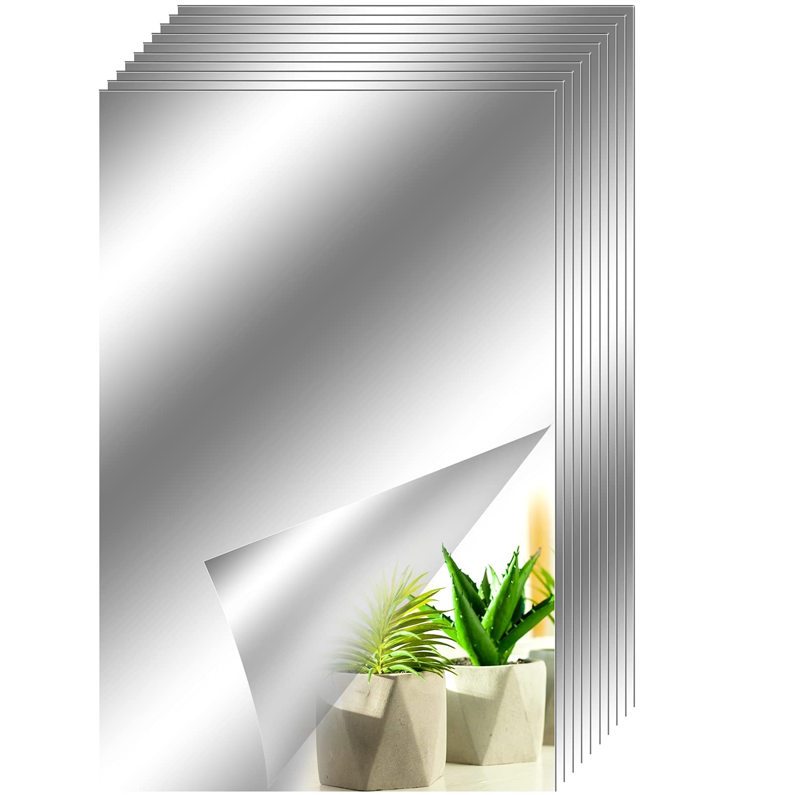 10pcs Mirror Wall Stickers DIY Decorative Mirrors Self-Adhesive Mosaic Tiles PET Home Decoration Mirror Decor Sticker Wall Treatments for Bathroom 23x15cm