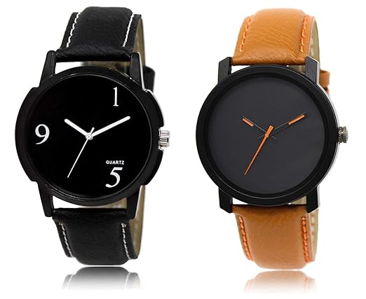 Shocknshop Analog Black Dial Stylish Leather Belt Mens Boys Wrist Watch -Pack of 2 (LR06_20)