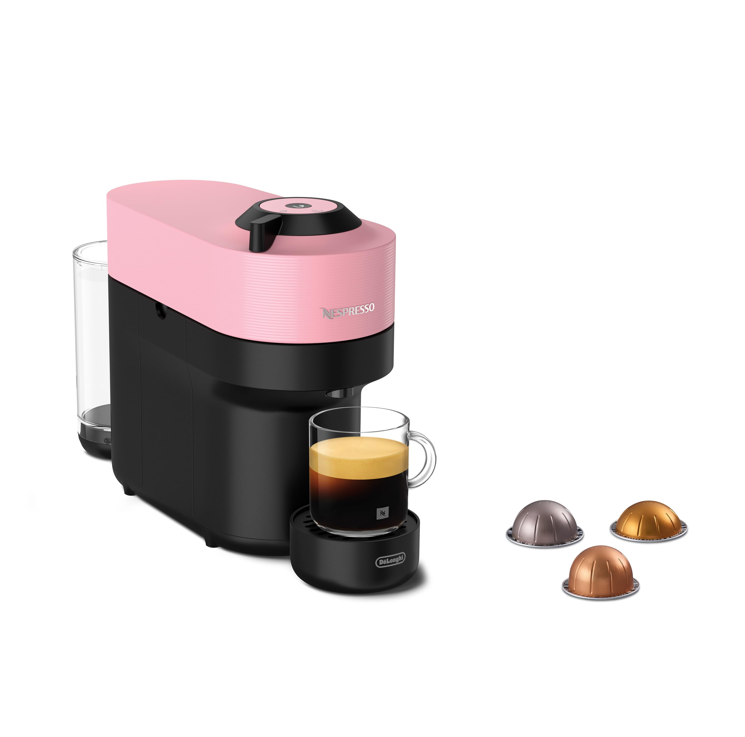 Nespresso De'Longhi Kapsel-Kaffeemaschine Vertuo Pop ENV90.P, Cold Brew-Funktion, 4 Tassengrößen, Bluetooth & WLAN-Konnektivität, 1-Tassen-Kaffeemaschine inkl. Willkommenspaket, Rosa