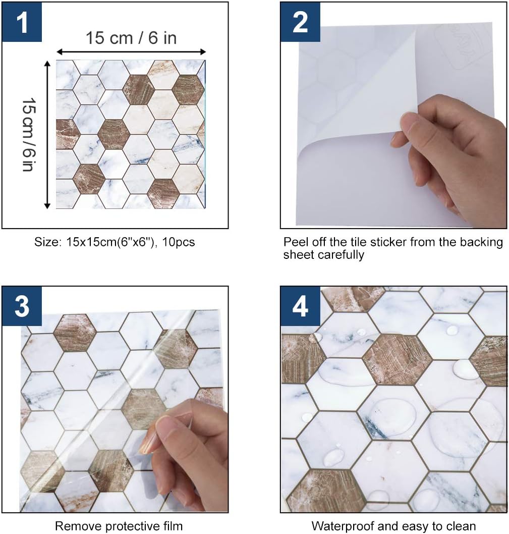 decalmile 20 Piezas Pegatinas de Azulejos 15x15cm Blanco y Marrón