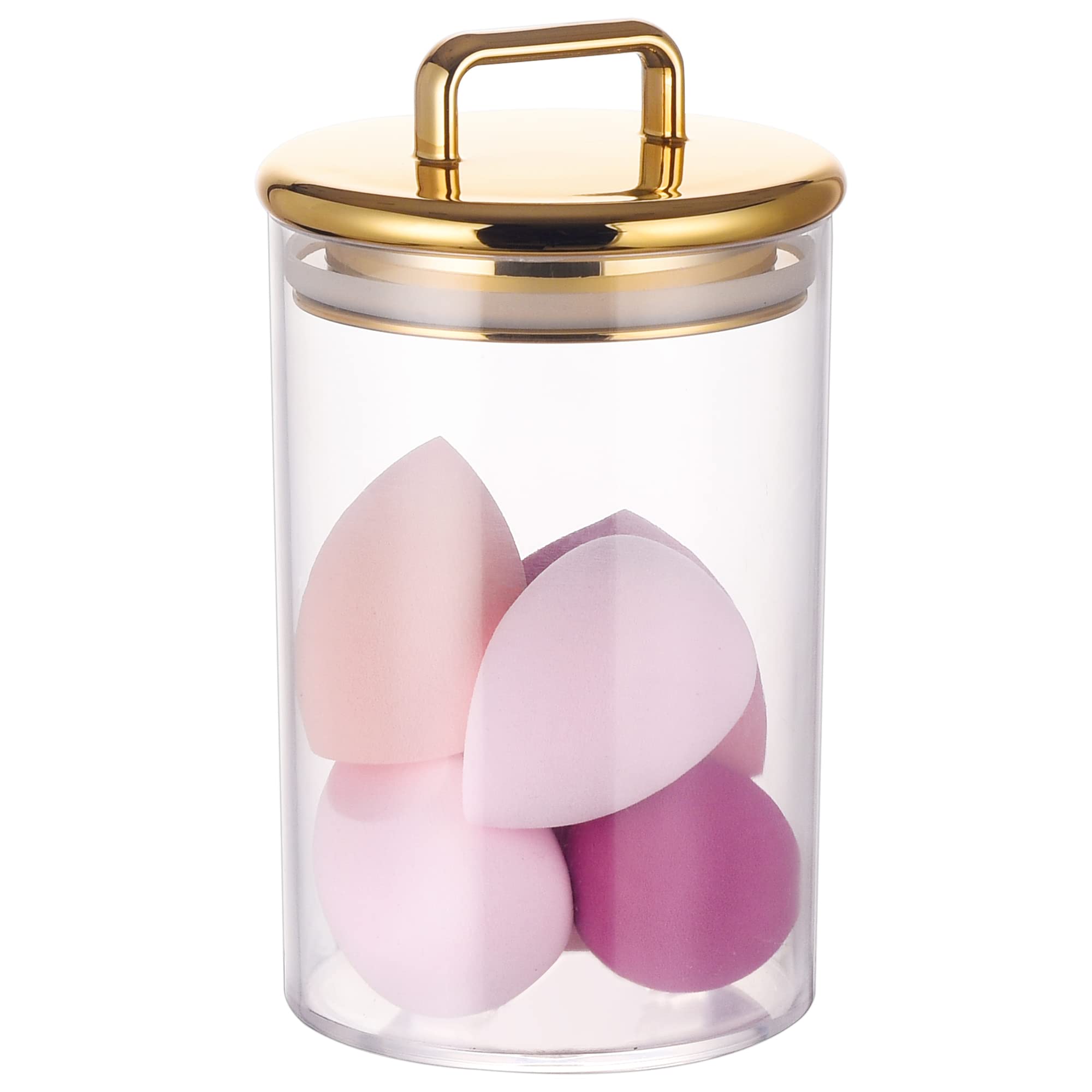 Photo 1 of 24 oz Medium Acrylic Storage Apothecary Jar with Gold Airtight Lid | Bathroom Vanity Organizer Containers | Ideal Decorative Canisters for Shells, Bath Salt, Grains, Cotton Ball, Flossers