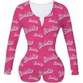 Multitrust Wome Deep V Neck Funny Print Jumpsuit Rompers Button Down Pajamas Stretch Short Bodysuits Shorts