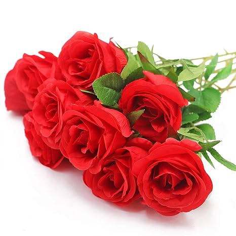 Buy Lsme Red Artificial Silk Rose Flowers Plastic Long Stem Real