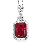 Gem Stone King 5.60 Cttw Red Created Ruby Pendant Necklace For Women | 925 Sterling Silver | Emerald Cut 14X10MM | With 18 Inch Silver Chain