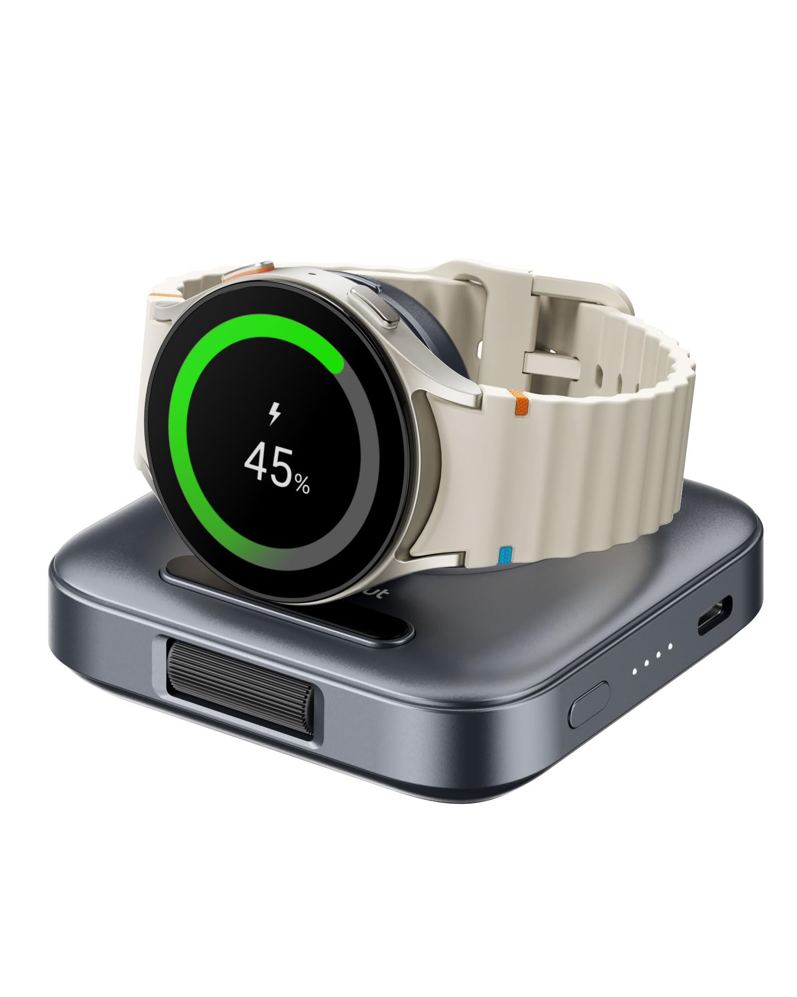 Portable Charger for Charging Samsung Watch, SwanScout 303S, 1800mAh Wireless Charger for Galaxy Watch 8 Classic/8/7/Ultra/6/6 Classic/5/5 Pro/4/4 Classic/3/Active 2/Active, for Travel (Tech Grey)