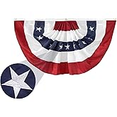 American Bunting Flag 1.5x3 Ft, Embroidered USA American Pleated Fan Flags for Outdoor, Patriotic Half Fan Flag with 3 Brass Grommets for 4th of July Banner Decoration