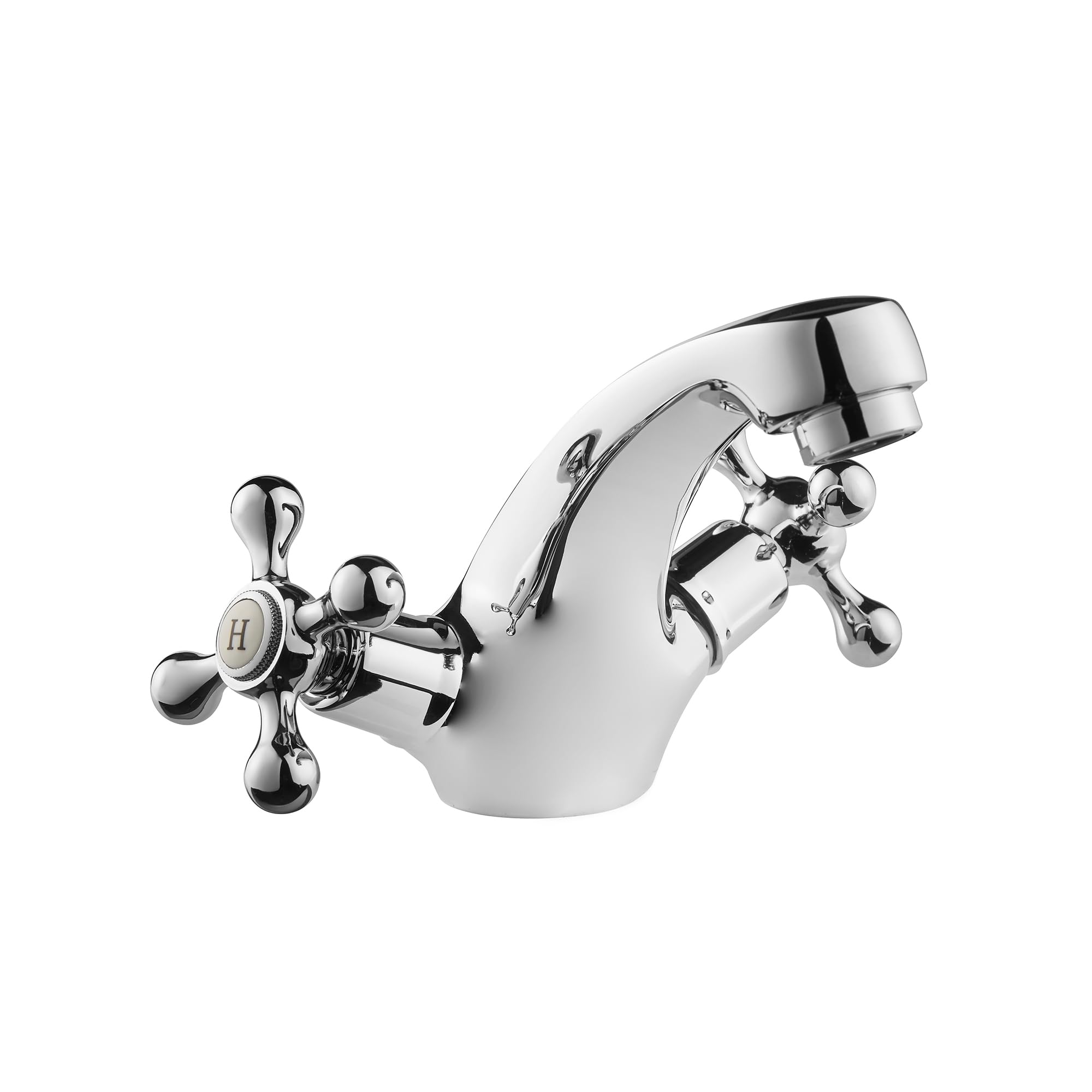 Deva TUD113 Tudor Basin Mixer Tap in Chrome - with Pop Up Waste - Dual Cross Handle - Hot & Cold Taps - Victorian Era Deck Mounted Bathroom Basin Single Hole Silver Faucet - 12 Year Warranty