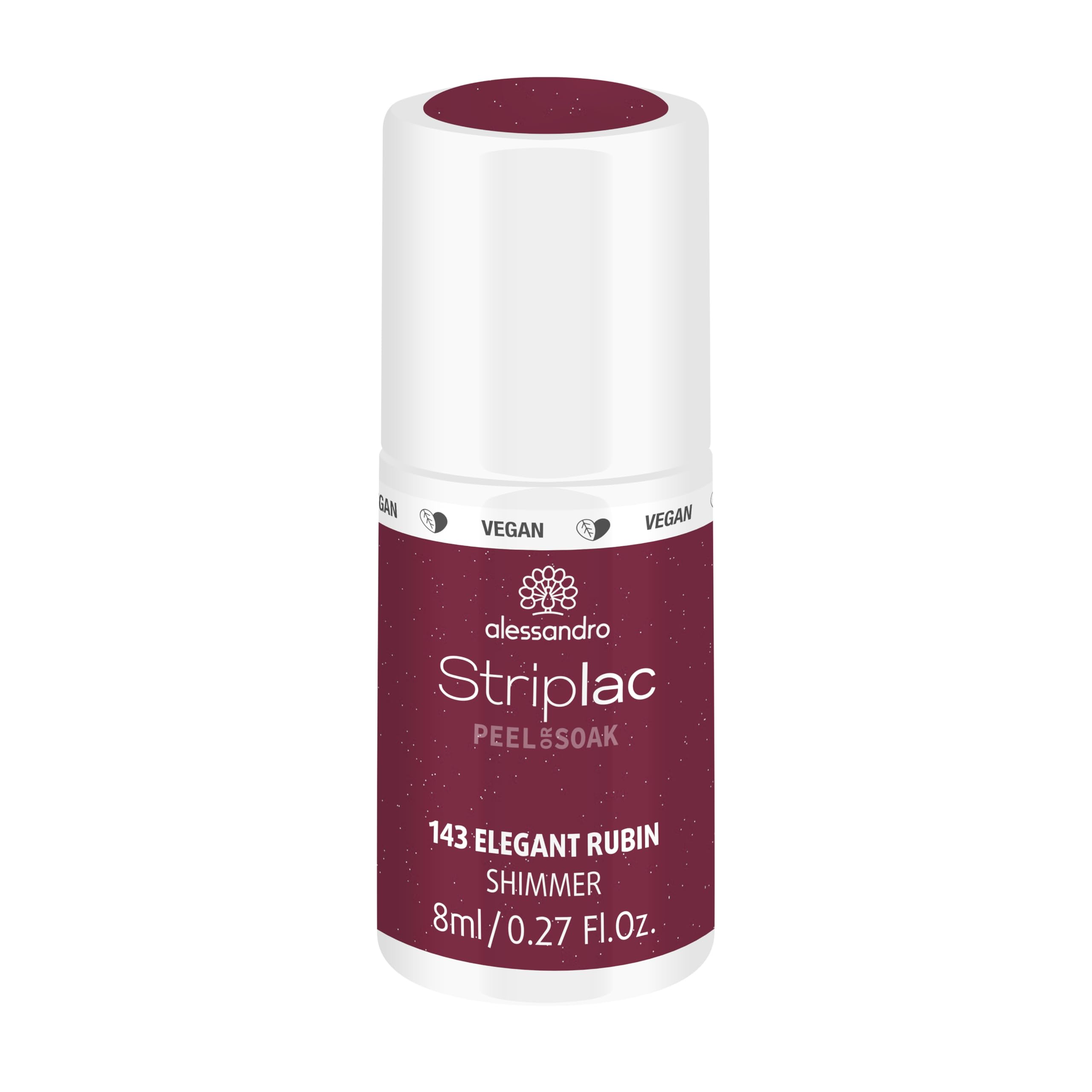 alessandro Striplac Peel or Soak Vegan Elegant Ruby LED Nail Polish in Dark Red Pink with Shimmer for Perfect Nails in 15 Minutes 8 ml