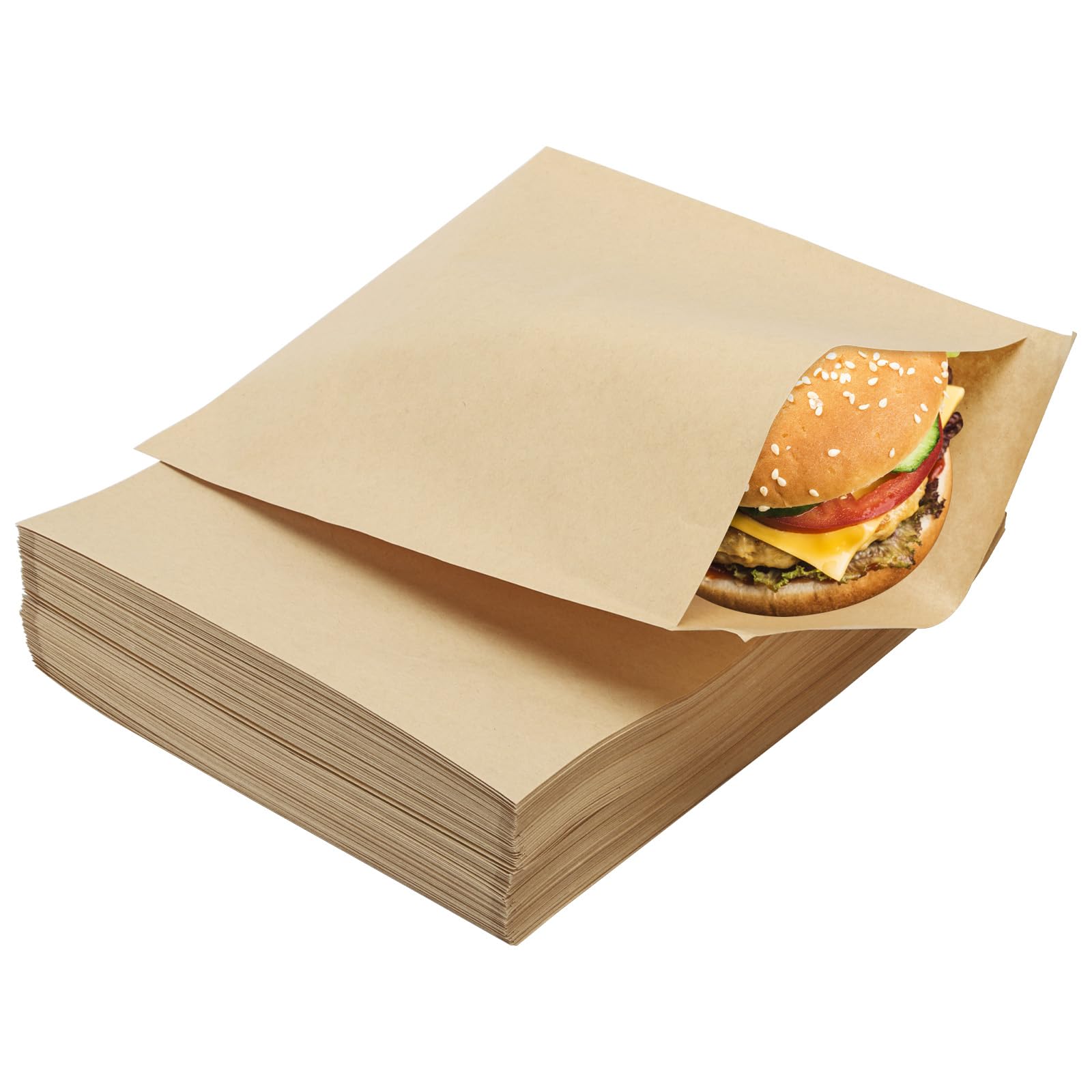 Photo 1 of 200 Pcs Paper Sandwich Bags 7.9 x 8.6 Inch Greaseproof Wax-lined Brown Lunch Bag Bakery Bags for Cookies Sandwich Snacks Popcorn Doughnut