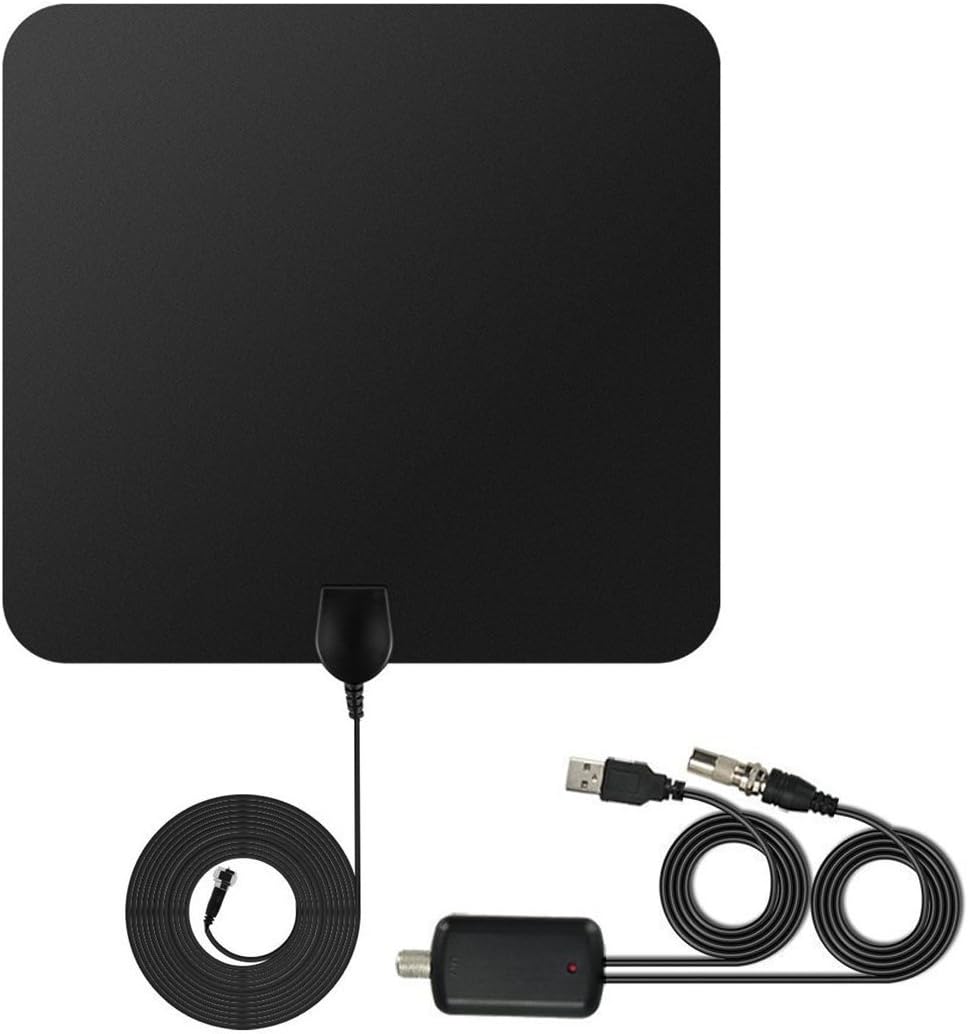TV Aerial, atQuya 50 Miles 1080P Digital Freeview Amplified HDTV Indoor Antenna with 13FT High Performance Coaxial Cable and Detachable Amplifier Signal Booster, Support VHF/UHF/FM