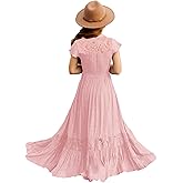 HOSIKA Girls Elegant Lace Ruffle Sleeve A-Line Formal Wedding Party Flower Girl Dress 6-12 Years