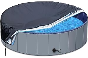 SAFANA 48" Round Dog Pool Cover [Upgrade 420D Thickened] Portable Dog Pet Bath Pool Cover 48 inch, Foldable Round Inflatable Swimming Pool Cover, Drawstring Design Windproof Dustproof Prevent Leaves