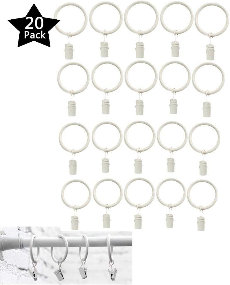 Ltsstoreuk 1 Inch Decorative Metal Drapery Curtain Rings with Clips, White Shower Cafe Window Curtain Clip Rings