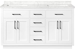 OVE Decors Bathroom Vanity with Black Hardware and Power Bar in White Finish, 60 inches