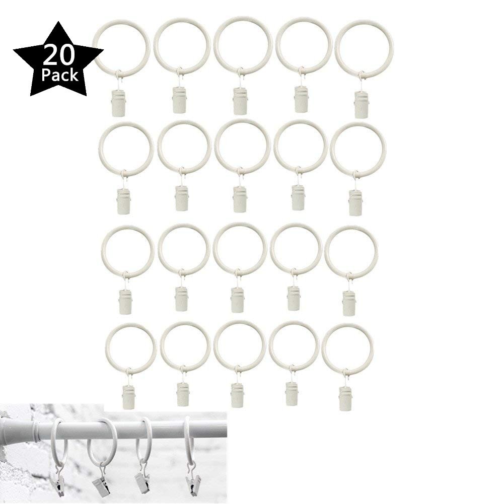 Ltsstoreuk 1 Inch Decorative Metal Drapery Curtain Rings with Clips, White Shower Cafe Window Curtain Clip Rings, Fits Up To 3/4 Inch Rod, Set of 20 (white)