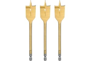 HARFINGTON 3Pcs Spade Drill Bit 1" Paddle Flat Bits Wood Hole Cutter with Quick Change 1/4 Inch Hex Shank for Woodworking Fiberglass, Gold Tone