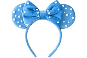 PAITTY Pearl Mouse Ears Bow Headbands for Girls Kids Sparkle Hair Band Ear Headband Party Princess Trip Cosplay Costume Decor (Sapphire Pearl)