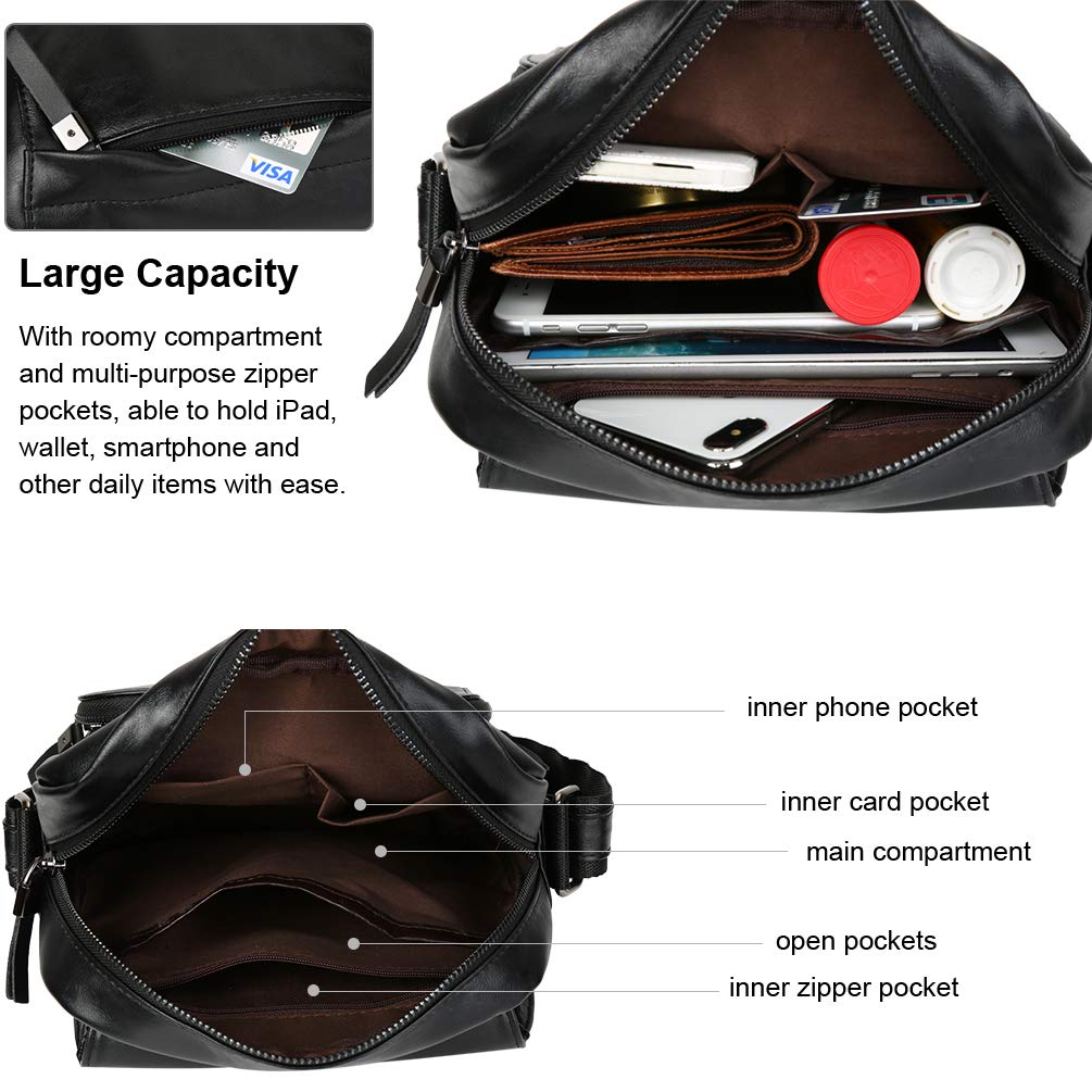 Vbiger Herren Umhängetasche Handtasche Männer Klein Herrentasche Retro Schultertasche Kleine Tasche Herren Schwarz