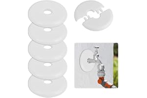 TNJPSEK 6 Pack Wall Split Flange Round Escutcheon Plate Buckle, 17mm Self-Adhesive ABS Plumbing Clean Out Decorative Covers, Escutcheon Plate for Faucet Toilet Ceiling Floor Kitchen (White)