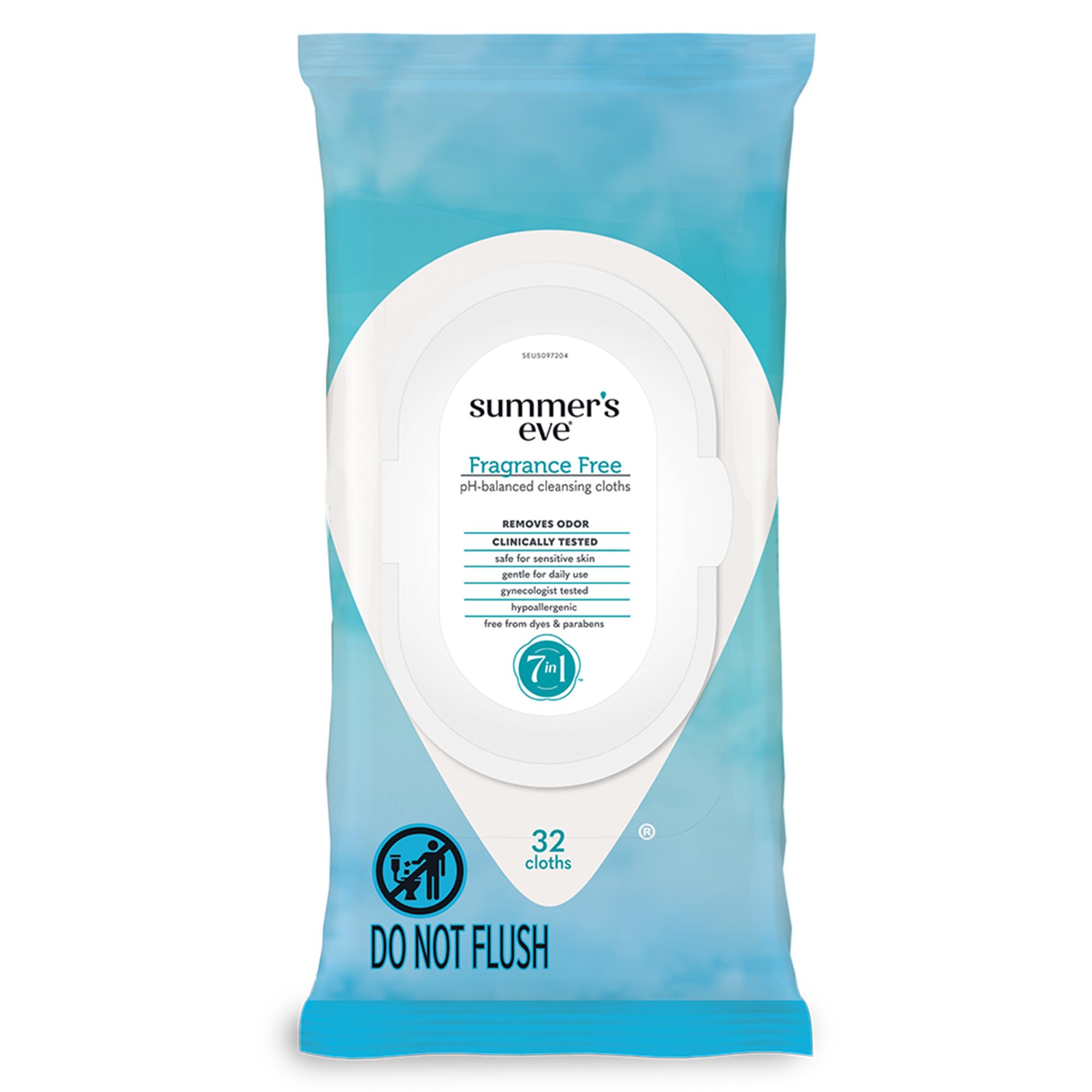 Summer's Eve Fragrance-Free Feminine Wipes, Gentle pH-Balanced Micellar Water Based Formula Helps Control Vaginal Odor, Resealable Pack, 32 Wipes