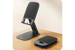 Lamicall Ultra-Thin Cell Phone Stand for Desk - [Height Adjustable] Foldable Desktop Phone Holder, Portable Mobile Stand, Office Desk Accessories for iPhone 17 16 15 14 13 Pro Max Air, Galaxy S25, S24