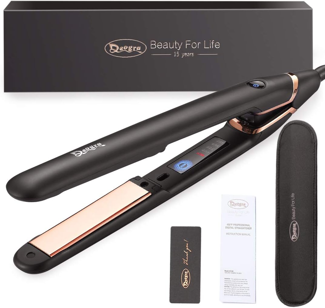Professional Titanium Flat Iron for Hair - Touch Control Dual Voltage Travel Hair Straightener Curling Iron for Women/Men's Thick Curly Natural Black Hair
