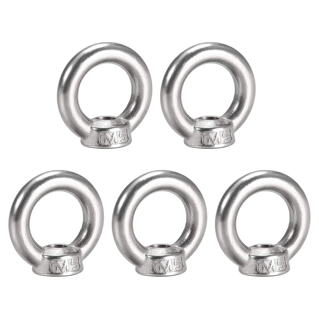 Sourcingmap Lifting Eye Nut M5 Female Thread 304 Stainless Steel Round Shape for Rope Fitting Pack of 5