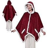Sealy Heated Throw Wearable Shawl Wrap with Pockets, Reversible Flannel to Sherpa Electric Blanket Hoodie Poncho with 6 Heating Levels & 2-10 Hours Time Settings, 50 X 60 Inch, Red