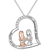 925 Sterling Silver Always My Sister & Daughter Mother Forever My Friend Love Heart Necklace for Women & Mother Gift