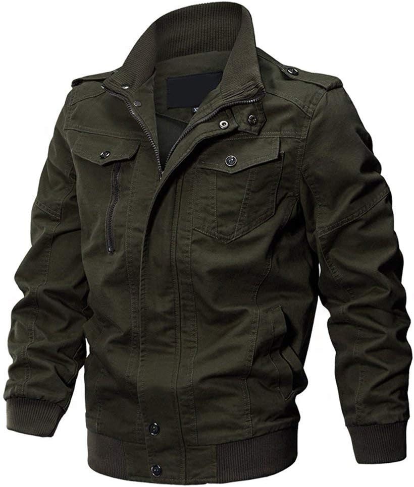 Idopy Men`s Military Zip Up Outerwear Cotton Jacket Coat with Shoulder Straps