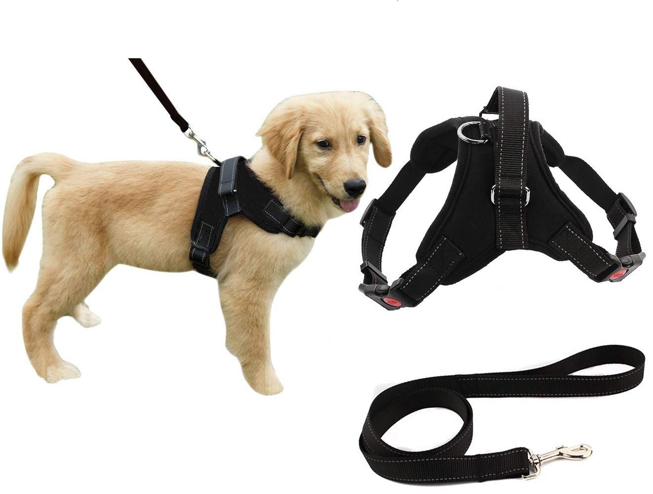 FakeFace No-Pull Padded Adjustable Dog Harness Vest Heavy Duty Pet Lead Leash Set for Large/Medium/Small/Dogs Cats