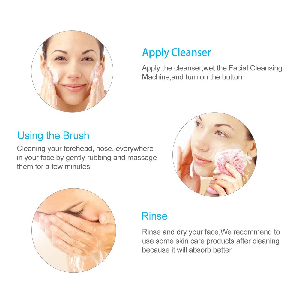 Sonic Facial Cleansing Brush, Electric Silicone Face Brush and Massager, Waterproof Silicone Face Scrubber for Deep Cleansing, Exfoliating, Blackhead Removing, Rechargeable,Portable: Beauty