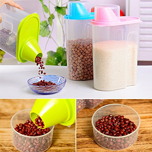Cereal Container Food Storage Containers with Airtight Design Pour Spout Measuring Cup BPA-Free Dry Food Cereal Dispenser for Rice Snacks Dog Food Container (2 Pack)