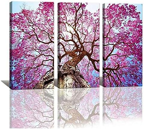 LKY ART Wall Art 3 Panel Cherry Blossom Tree Canvas Wall Art For Living Room Home Wall Decor Flower Pictures Canvas Prints Framed Art Oil Paintings Stretched Easy To Hang 24x48 Inches Overall