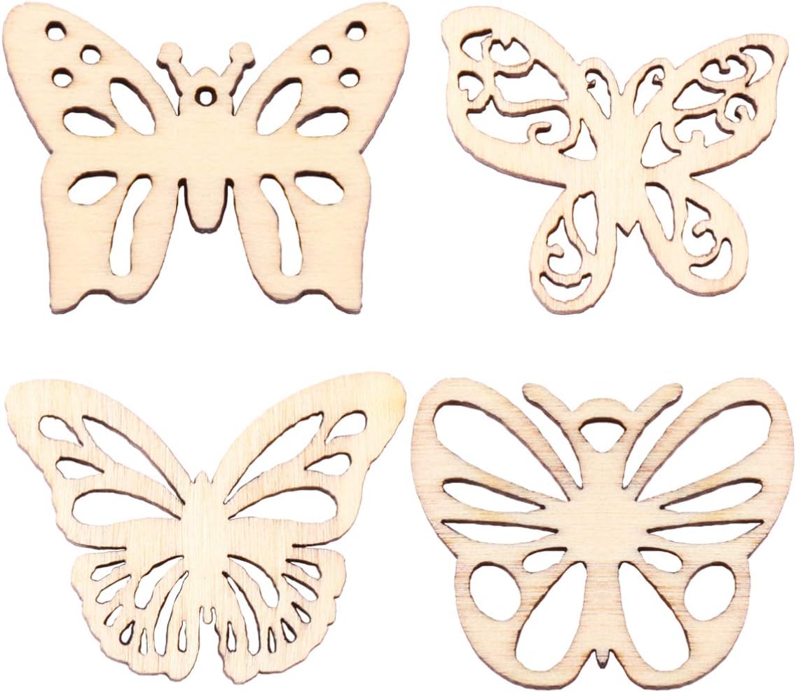 100PCS Butterfly Wooden Cutouts Embellishments Wooden Shape Craft Slices Decoration Ornament for Baby Shower Kids Birthday Wedding - Image 3