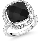 Gem Stone King 6-10 Cttw Gemstone Birthstone and White Moissanite Ring For Women | 925 Sterling Silver | 12MM Cushion Cut | Wedding Engagement Anniversary Ring | Available In Size 5, 6, 7, 8, 9