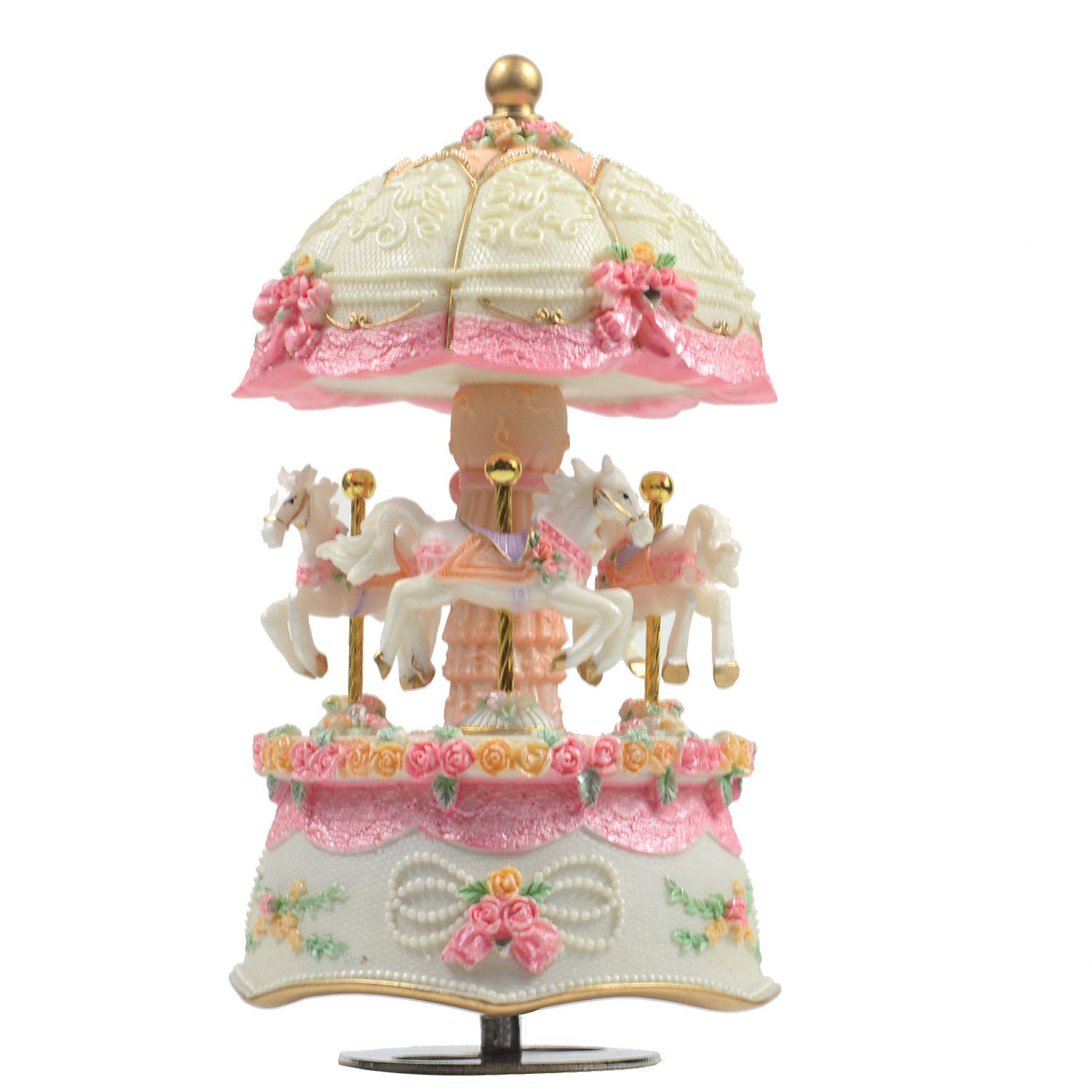 ACCOCO Carousel Music Box Luxury Color Change LED Light Luminous Rotating 3-horse Carousel Horse Music Box Melody Carrying You from Castle in the Sky (Castle in the Sky, White)