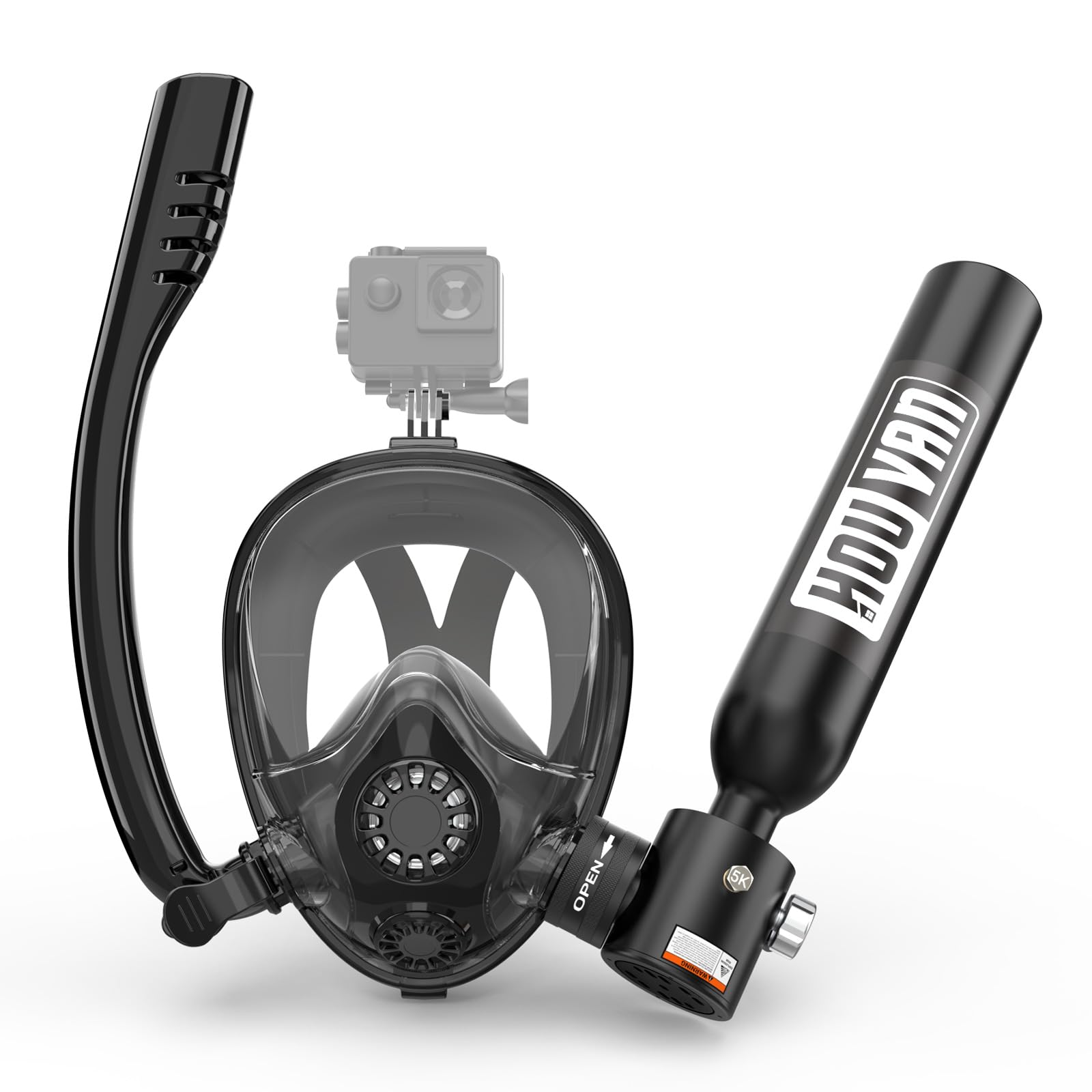 Photo 1 of HOUVAN Mini Scuba Tank with Snorkel Mask 0.5L Inflatable Diving Tank with Full Face Diving Mask Pony Bottle Backup Diving Air Tank Suits for Recreational Snorkeling Shallow Diving,A-BLACK