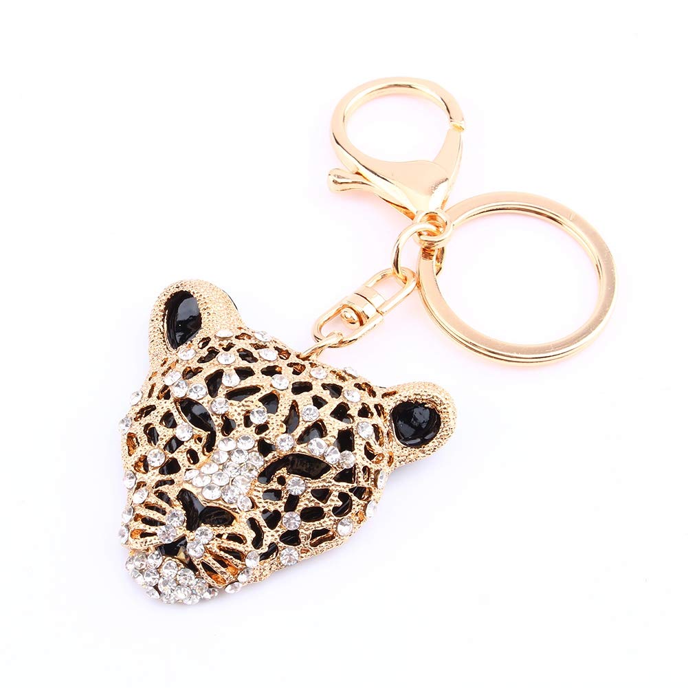 Leopard Head Keyring with Rhinestones Gold Animal Key Chain for Women Girls Cute Purse Bag Car Keys Decoration Gift Leopard Charm Keychain Fashion Accessory