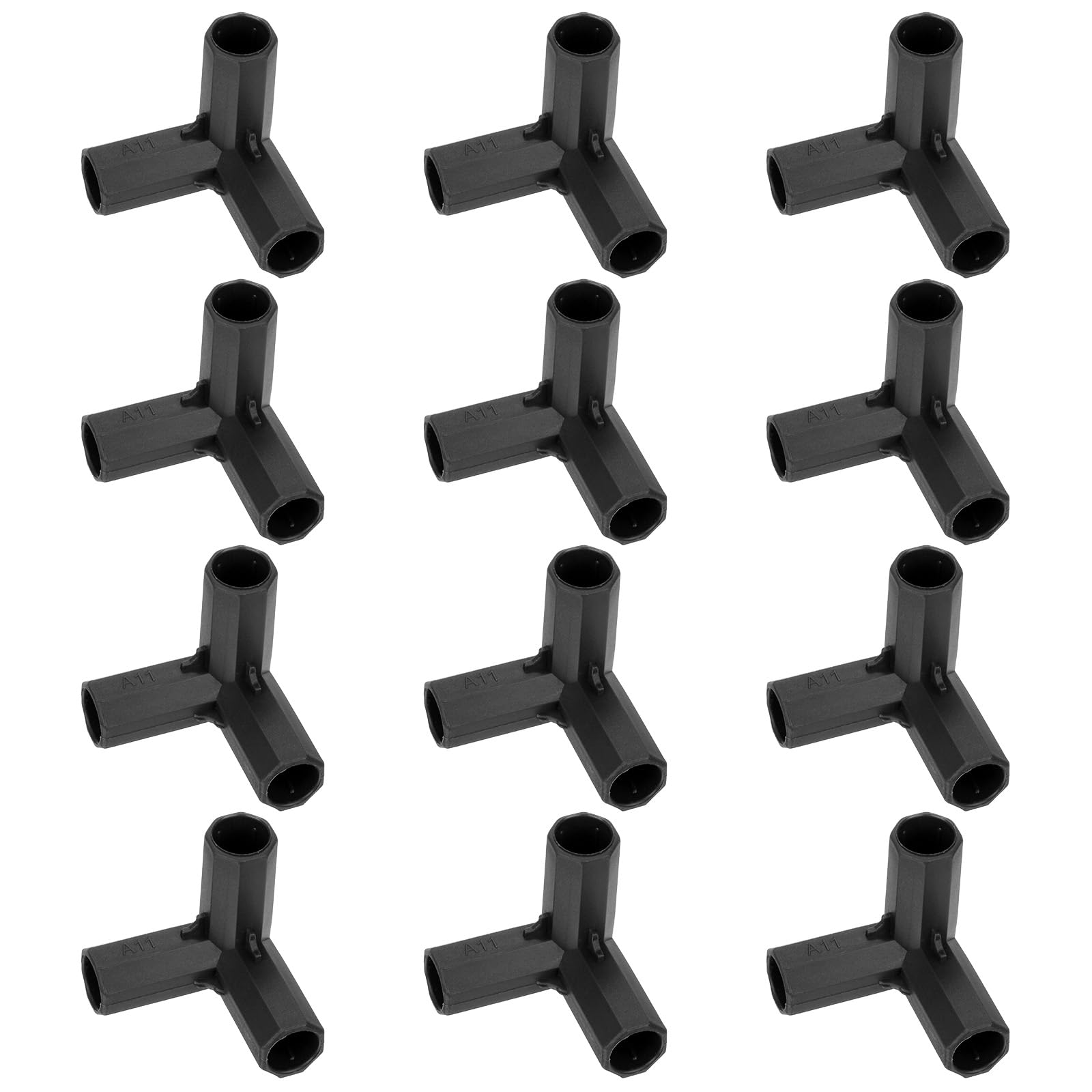 M METERXITY 12 Pcs 11mm Greenhouse Frame Building Connectors, 3 Way Right Angle Pipe Fitting for Grape Trellis/Sunscreen Shed/Gardening Plant Stakes, Greenhouse Accessories [Black]