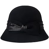 HH HOFNEN Women Cloche Felt Hat Winter Wool Bucket Hat Vintage Fedora Bowler Hat