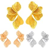 3 Pack Premium Flower Earrings for Women in 3 Colors - Gold Statement Earrings For Women - 14k Gold-Plated Large Chunky Flower Dangle Earrings | Summer Beach Floral Handmade Jewelry | Golden Chandelier Fashion Accessories for Special Events