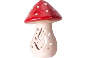 Pacific Giftware Enchanted Garden Ceramic Mushroom Tealight Candle Holder, Red and White Spotted Toadstool Design with Decora