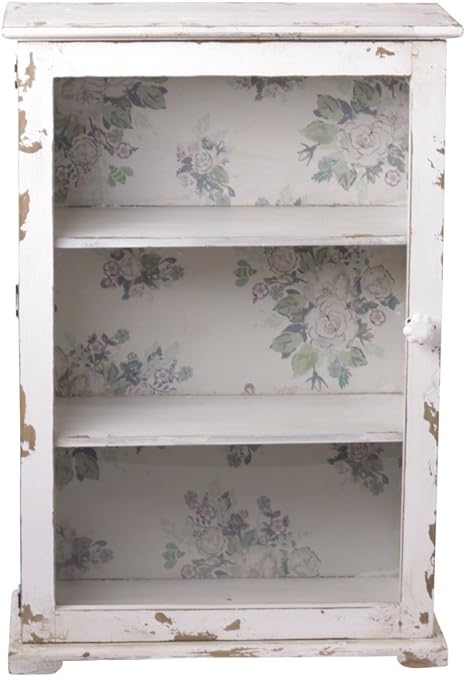 Vintage Wall Cabinet With Glass Door Flower Wallpaper Cupboard Antique White Shabby Chic Antique Amazon De Home Kitchen